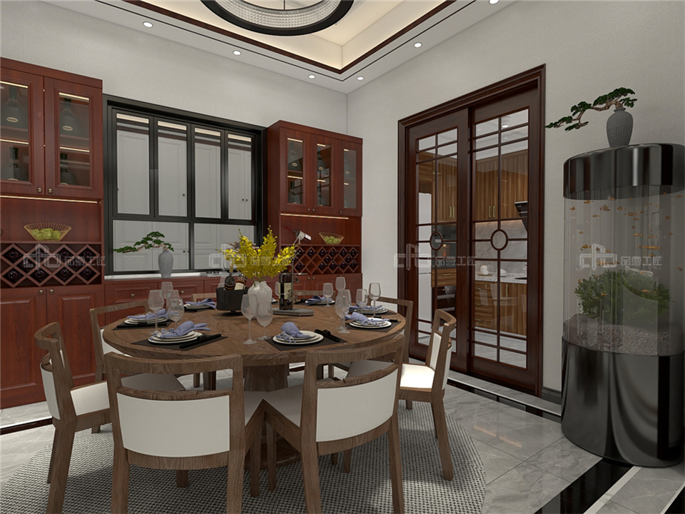 寧靜致遠的新中式整木定制案例效果圖(圖4) 整木定制新中式效果圖