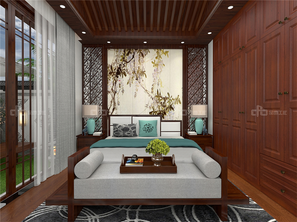 寧靜致遠的新中式整木定制案例效果圖(圖6) 整木定制新中式效果圖